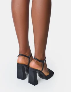 Cheap Leighton Satin Slant Toe Block Heels Square Toe Heels | Block Heels