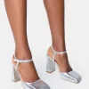 Online Leighton Cracked Slant Toe Block Heels Silver Heels | Block Heels