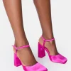 Store Leighton Satin Slant Toe Block Heels Pink Heels | Block Heels
