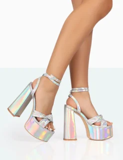 Cheap Leo Edition Silver Holographic Platform High Heels 6" Heels | Silver Heels