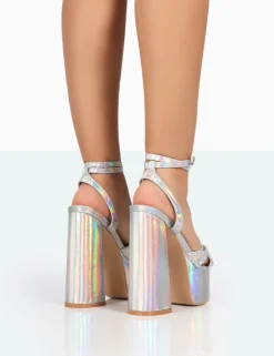 Cheap Leo Edition Silver Holographic Platform High Heels 6