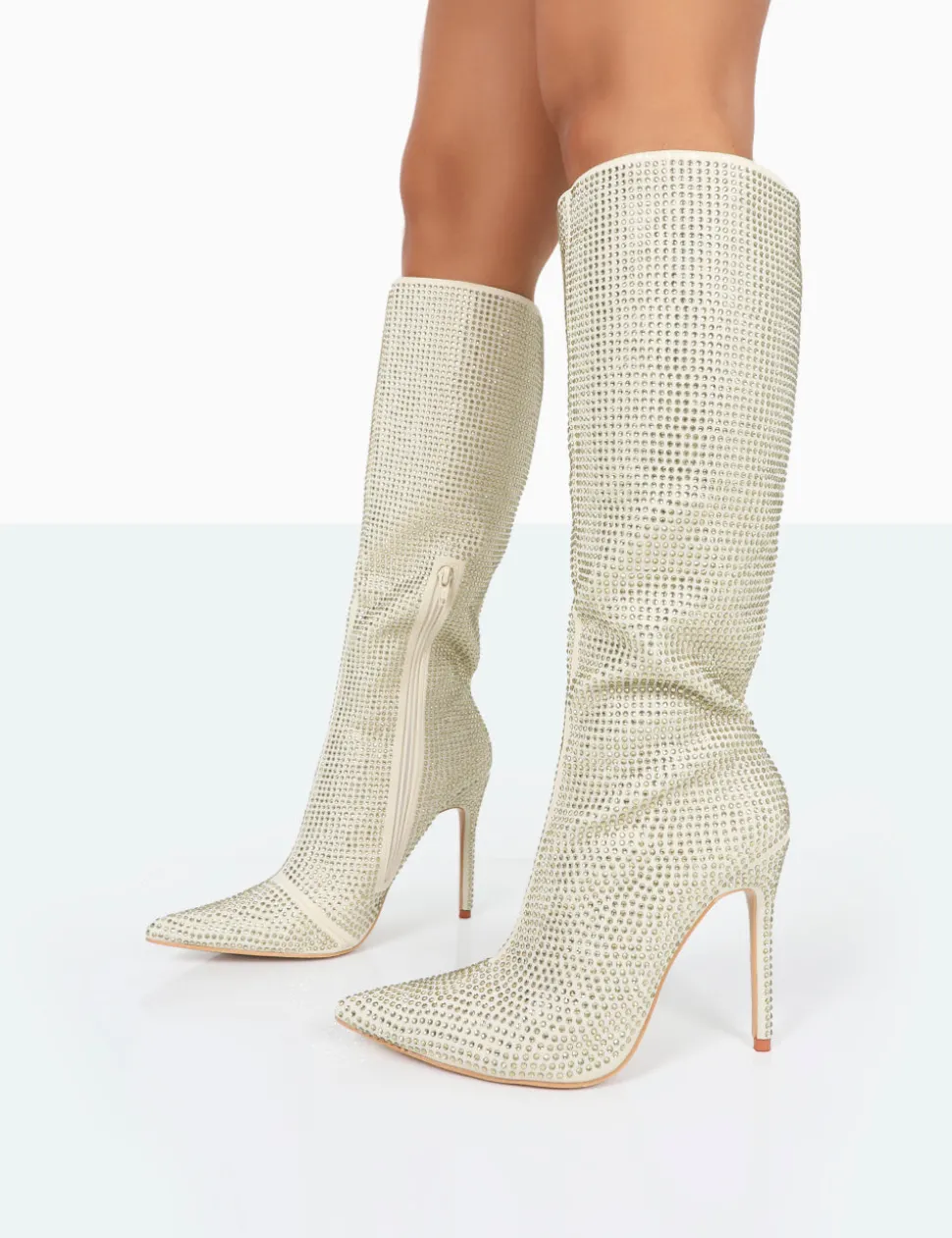 Best Sale Lexi Gold Diamante Stiletto Knee High Boots Diamante Heels | Block Heels