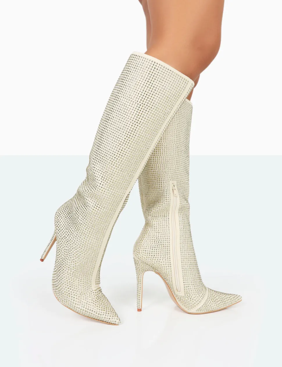 Best Sale Lexi Gold Diamante Stiletto Knee High Boots Diamante Heels | Block Heels
