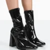 Discount Liberty Black Patent Sock Block Heeled Ankle Boots Sock Boots | Ankle Boots