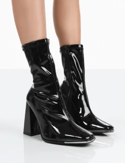 Discount Liberty Wide Fit Patent Sock Block Heeled Ankle Boots Wide Fit Boots | Wide Fit Boots