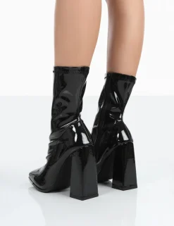 Discount Liberty Wide Fit Patent Sock Block Heeled Ankle Boots Wide Fit Boots | Wide Fit Boots