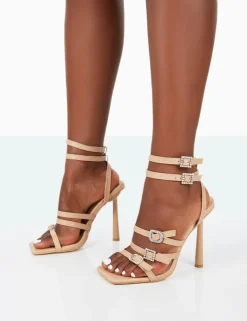 Online Lindsey Nude Pu Strappy Square Toe Stiletto Heels Strappy Heels | Square Toe Heels