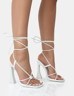 Online Lizzy Pu Lace Up Square Toe Curved High Block Heels Square Toe Heels | Lace Up Heels