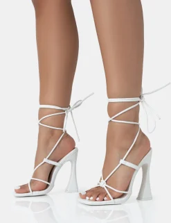 Online Lizzy Pu Lace Up Square Toe Curved High Block Heels Square Toe Heels | Lace Up Heels