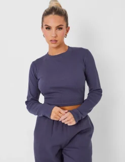 Fashion Long Sleeve Ribbed Top Dark Sculpt & Leisure | Kaiia The Label