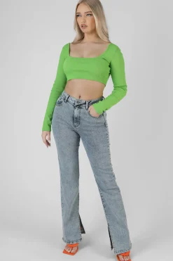 Store Long Sleeve Square Neck Crop Top Sculpt & Leisure | Kaiia The Label