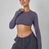 Online Long Sleeve Underbust Crop Top Dark Sculpt & Leisure | Kaiia The Label