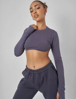 Online Long Sleeve Underbust Crop Top Dark Sculpt & Leisure | Kaiia The Label