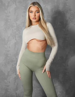Best LONG SLEEVE UNDERBUST CROP TOP STONE Back In Stock | Sculpt & Leisure