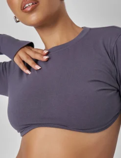Online Long Sleeve Underbust Crop Top Dark Sculpt & Leisure | Kaiia The Label