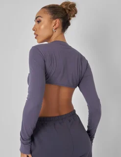 Online Long Sleeve Underbust Crop Top Dark Sculpt & Leisure | Kaiia The Label