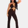 Hot Loop Ruched High Waist Split Trousers Chocolate Sculpt & Leisure | Kaiia The Label