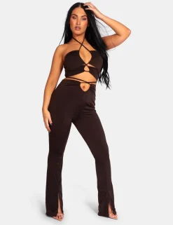 Hot Loop Ruched High Waist Split Trousers Chocolate Sculpt & Leisure | Kaiia The Label
