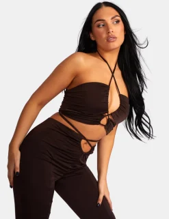 Hot Loop Ruched High Waist Split Trousers Chocolate Sculpt & Leisure | Kaiia The Label