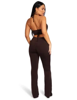 Hot Loop Ruched High Waist Split Trousers Chocolate Sculpt & Leisure | Kaiia The Label