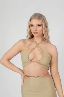 Store Loop Ruching Chain Strap Bra Top Sage Sculpt & Leisure | Kaiia The Label