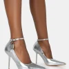 Outlet Lotty Metallic Padlock Ankle Detail Court Stiletto Heels Court Heels | Silver Heels