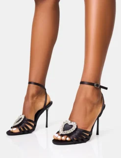 Online Loved Up Heart Embellished Strappy Round Toe Stiletto Heels Diamante Heels | High Heels
