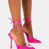 Clearance Lover Hot Satin Love Heart Diamante Broach Slingback Lace Up Pointed Court Stiletto Heels Court Heels | Diamante Heels