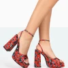 Fashion Lyle Floral Satin Square Toe Block Platform High Heels Block Heels | Platform Heels
