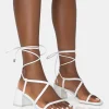 Fashion Mabel Pu Ankle Tie Mid Block Heeled Sandals Lace Up Heels | Block Heels