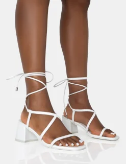 Shop Mabel Wide Fit Pu Ankle Tie Mid Block Heeled Sandals Wide Fit Block Heels | Wide Fit Heels