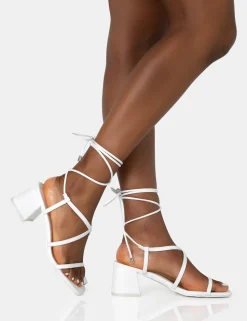 Shop Mabel Wide Fit Pu Ankle Tie Mid Block Heeled Sandals Wide Fit Block Heels | Wide Fit Heels