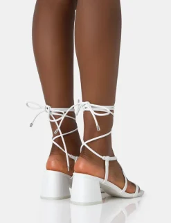Shop Mabel Wide Fit Pu Ankle Tie Mid Block Heeled Sandals Wide Fit Block Heels | Wide Fit Heels