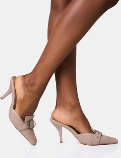 Flash Sale Macchiato Taupe Western Buckle Detail Mid Heel Mules Mules | Mid Heels