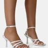 Sale Mademoiselle Pu Strappy Square Toe Mid Stiletto Heels Strappy Heels | Square Toe Heels