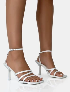 Sale Mademoiselle Pu Strappy Square Toe Mid Stiletto Heels Strappy Heels | Square Toe Heels