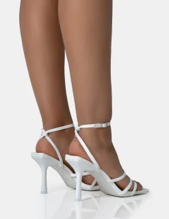 Sale Mademoiselle Pu Strappy Square Toe Mid Stiletto Heels Strappy Heels | Square Toe Heels