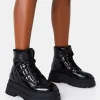 Online Magda Black Patent Quilted Chunky Sole Rounded Toe Ankle Boots Chunky Boots | Ankle Boots