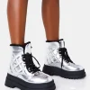 Best Magda Patent Quilted Chunky Sole Rounded Toe Ankle Boots Chunky Boots | Ankle Boots