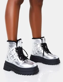 Best Magda Patent Quilted Chunky Sole Rounded Toe Ankle Boots Chunky Boots | Ankle Boots