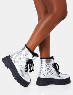 Best Magda Patent Quilted Chunky Sole Rounded Toe Ankle Boots Chunky Boots | Ankle Boots