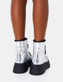 Best Magda Patent Quilted Chunky Sole Rounded Toe Ankle Boots Chunky Boots | Ankle Boots
