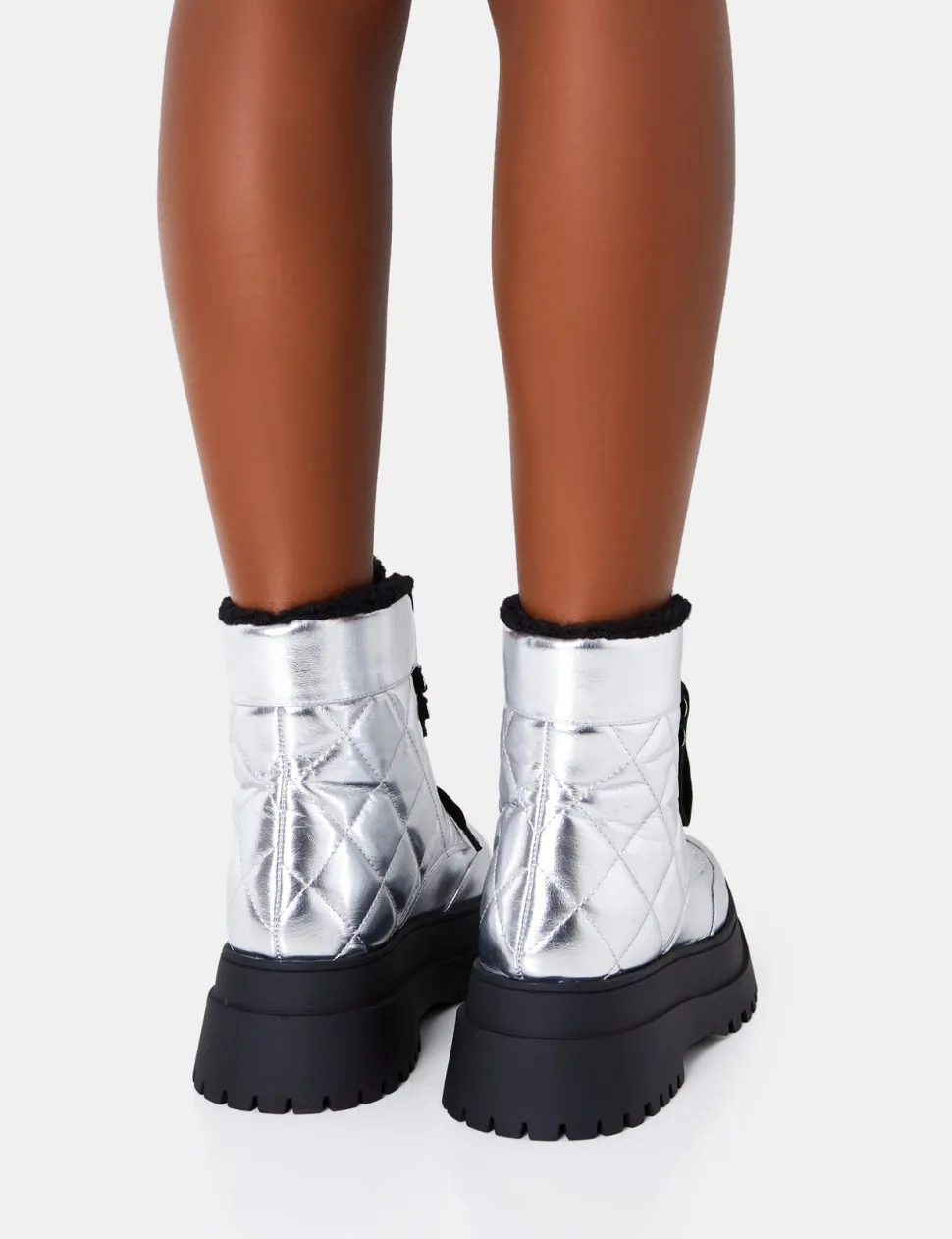 Best Magda Patent Quilted Chunky Sole Rounded Toe Ankle Boots Chunky Boots | Ankle Boots