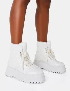 Online Magda Patent Quilted Chunky Sole Rounded Toe Ankle Boots Chunky Boots | Ankle Boots