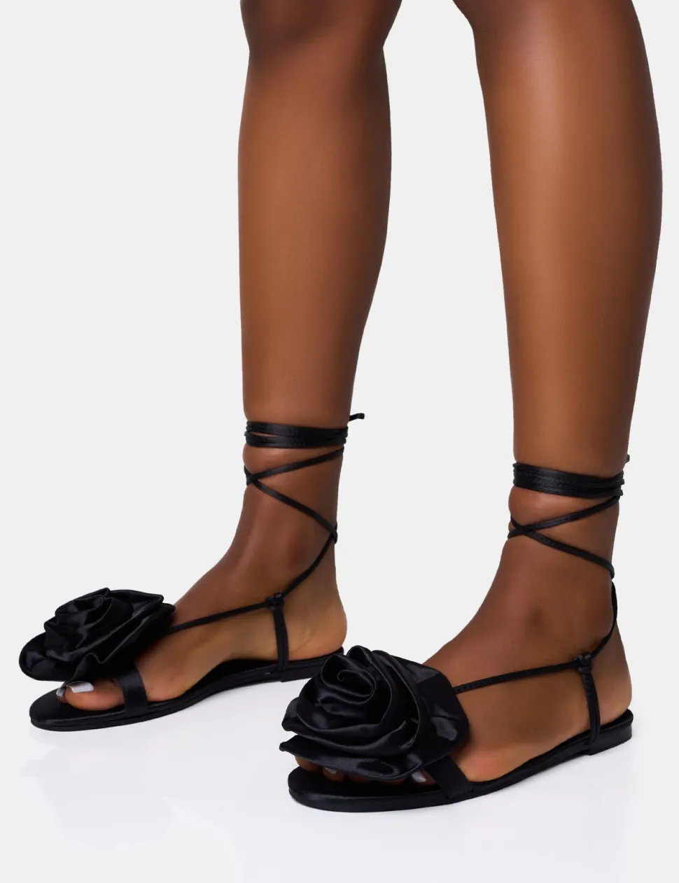 Clearance Magnolia Flower Corsage Lace Up Flat Sandals Flats