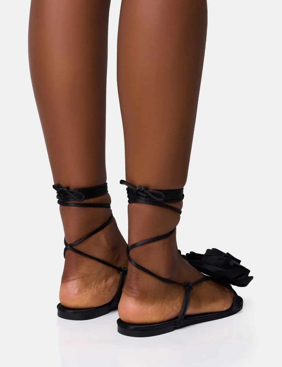 Clearance Magnolia Flower Corsage Lace Up Flat Sandals Flats