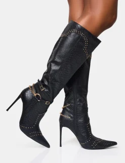 Best Main Character Embellished Vintage Pointed Toe Stiletto Boots High Heels | Heeled Boots