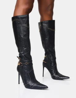 Best Main Character Embellished Vintage Pointed Toe Stiletto Boots High Heels | Heeled Boots