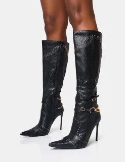 Best Main Character Embellished Vintage Pointed Toe Stiletto Boots High Heels | Heeled Boots