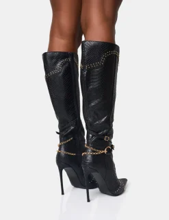 Best Main Character Embellished Vintage Pointed Toe Stiletto Boots High Heels | Heeled Boots